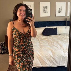 Vici Green and Pink Floral Midi Dress